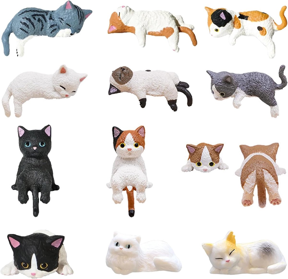 SnelShoppen - 12 stuks kattenfiguren van hars, mini diertjes voor tuin en auto-interieur, schattige decoraties voor verjaardag, vakantie en verhuizing