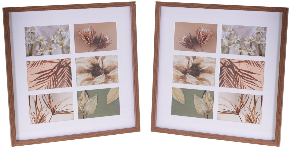 Home & Styling Collage fotolijst met passe-partout - voor 2x foto - hout - bruin - 42 x 42 cm - klassiek
