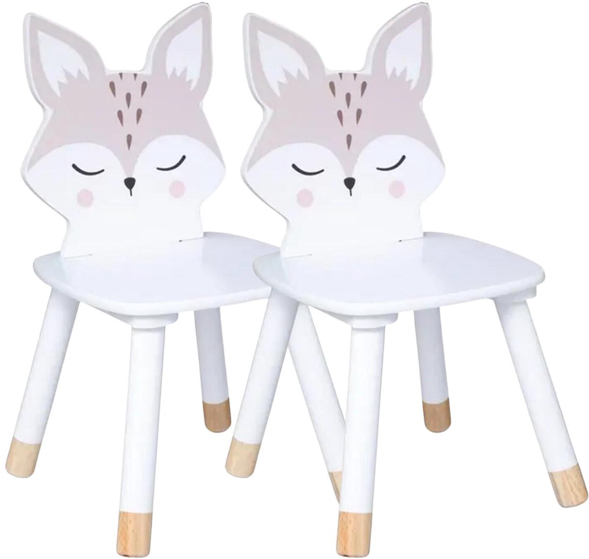 Kinder stoeltje Foxy de vos - 2x - wit - hout - D28 x H52 cm - bijzet stoeltjes
