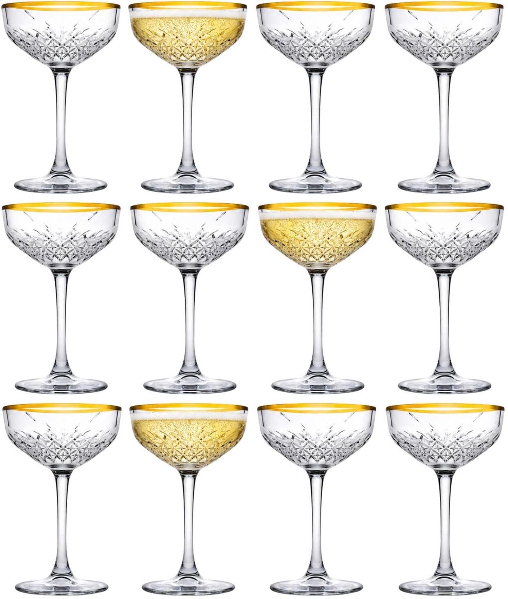 Pasabahce Champagneglazen Timeless - goud - 12x - 250 ml - kristalglas - coupe glazen