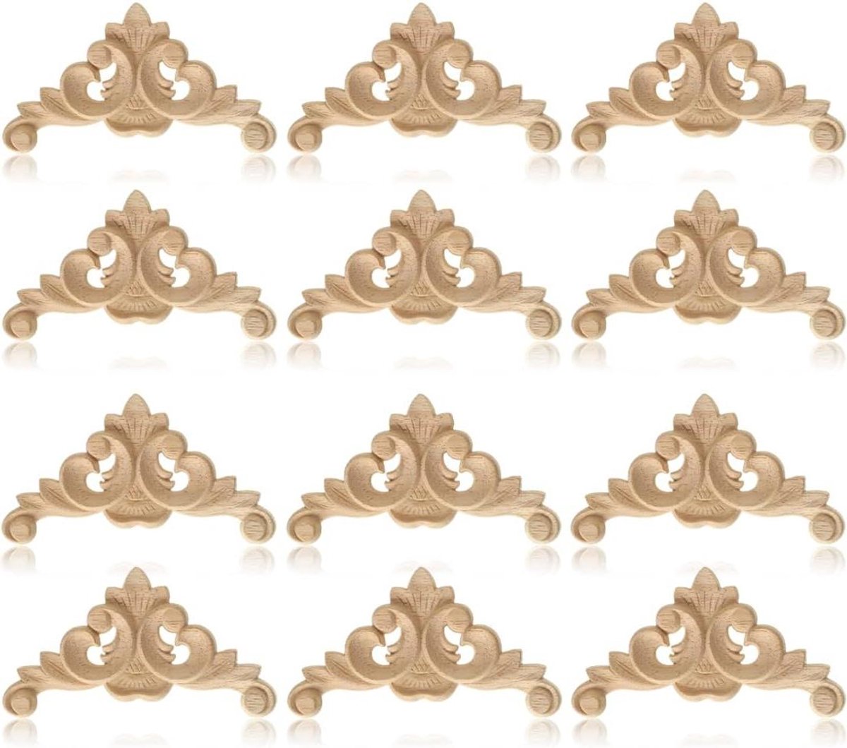Houten Applicaties - Houtsnijwerk Ornamenten - Decoratief Gebruik - Fijn Gesneden Patronen - 12 Stuks - Natuurlijk Hout