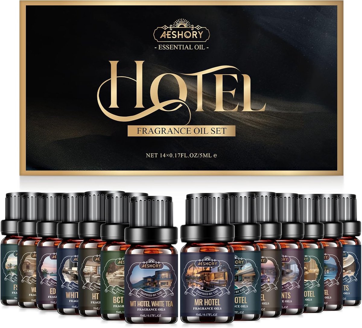 SnelShoppen - Luxe Hotelgeurolienset 14 X 5ML - Essentiële Aromatherapie-Oliën voor Diffusers, Luchtbevochtigers, Kaarsen en Zelfgemaakte Parfums - Ve