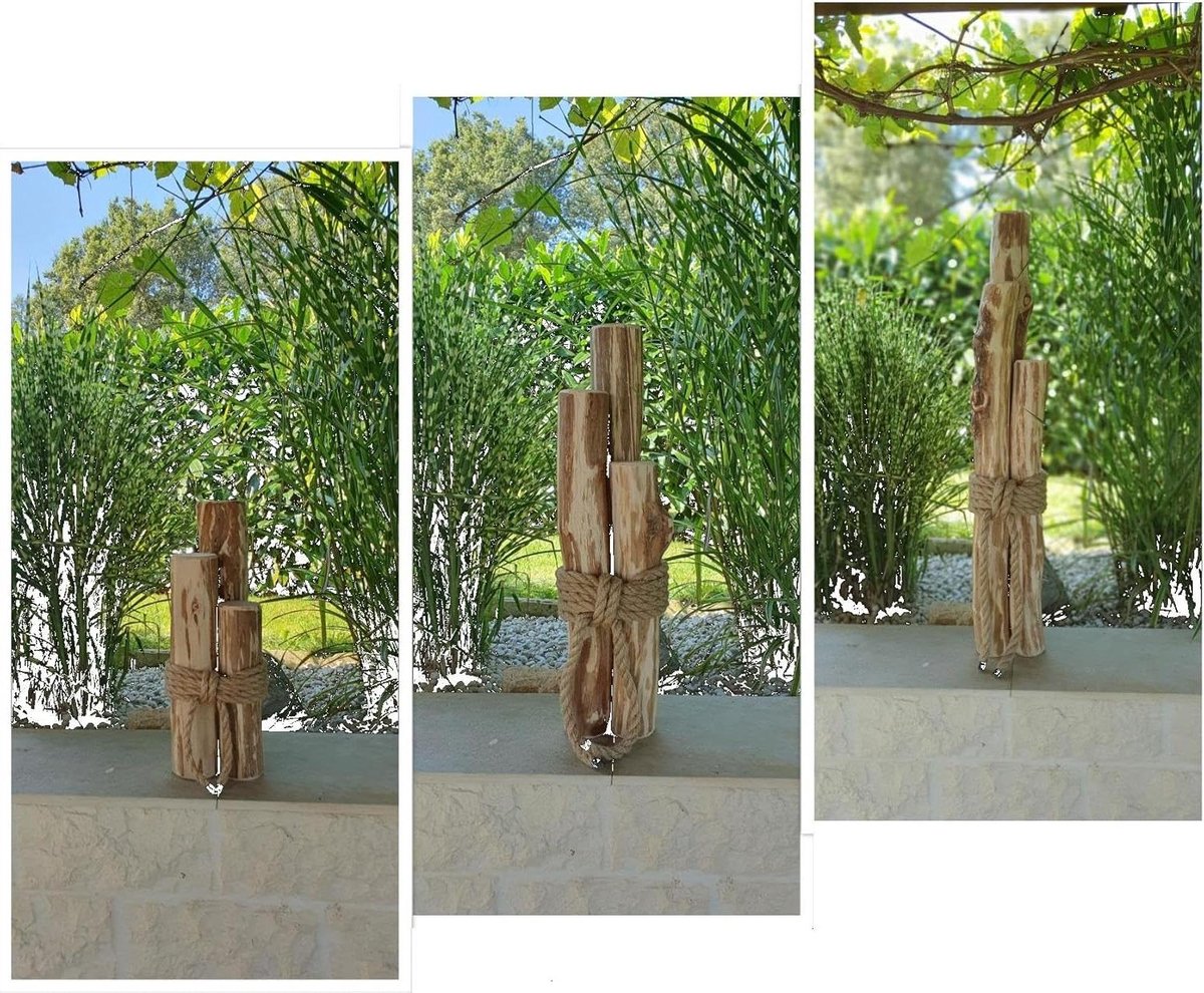 Windlichtzuilen Hazelaar - Houten Decoratie - Sfeervol Huis - Natuurlijk Materiaal - 60 cm Set - Bruin