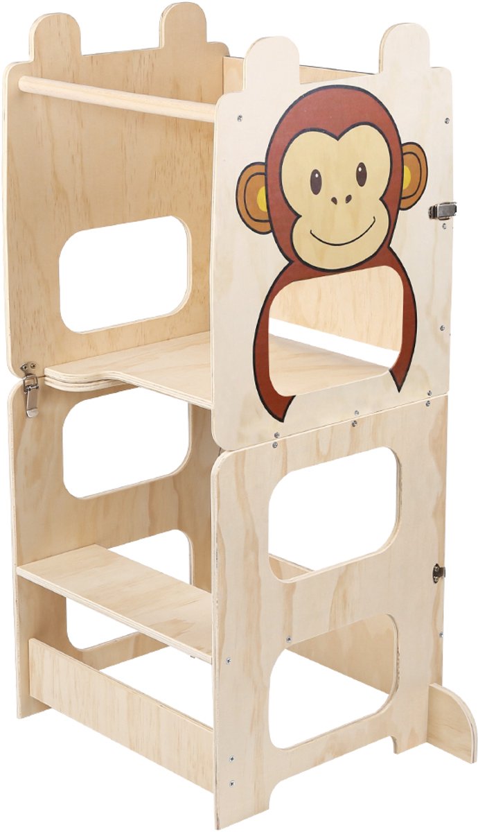 PIPIPOXER - 4-in-1 leertoren -Inklapbaar- Learning Tower -Montessori Leertoren-Keukentoren, Kindertrap, Tekenbord - Keukenhulp- Speeltafel-Kinder trapje-aap