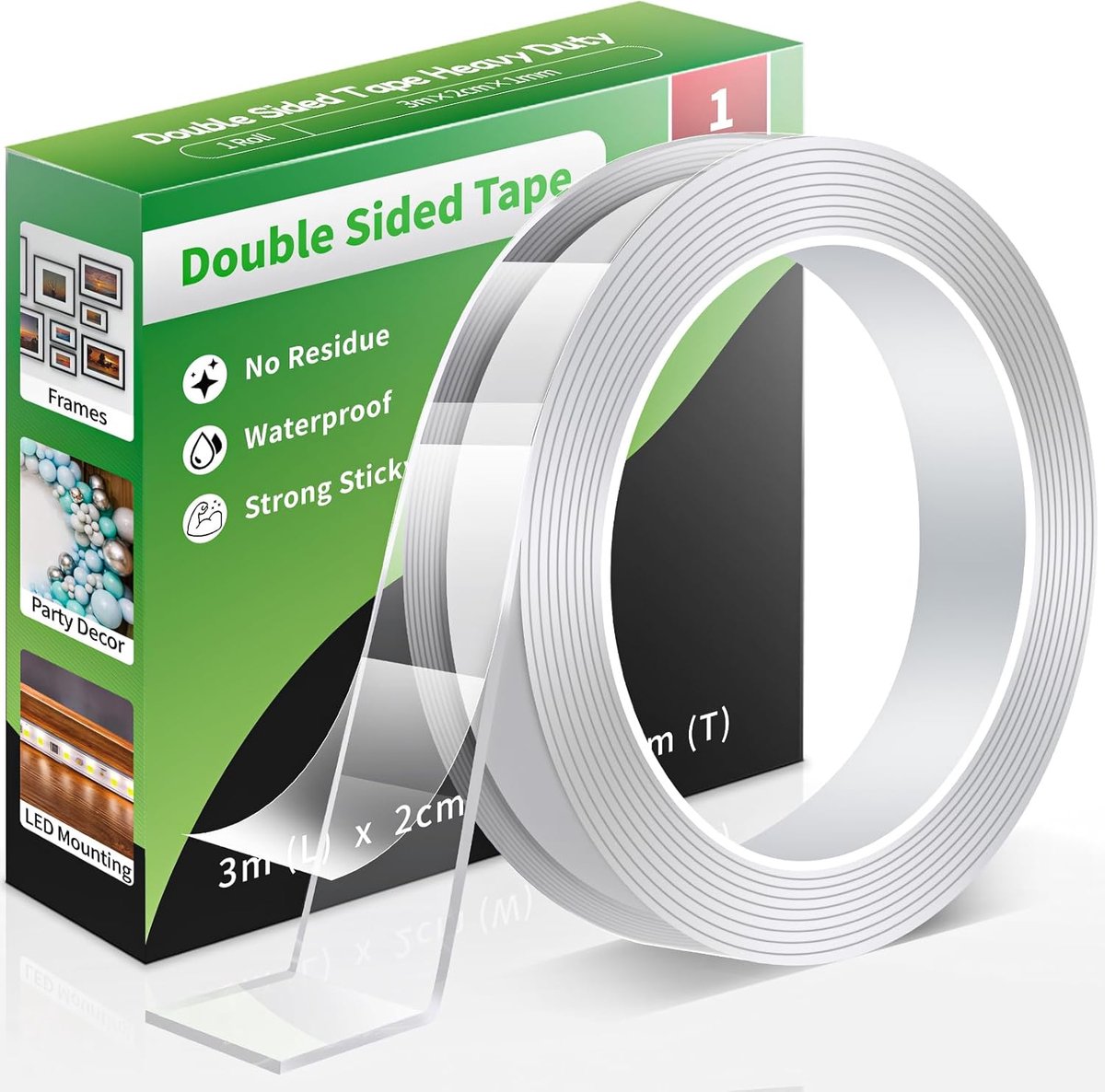 SnelShoppen - Dubbelzijdige Tape Heavy Duty 3 Meter, Verwijderbare Nano-Lijmstrips, Transparante Montagetape voor Posters, Muurbevestiging, Tapijt, St