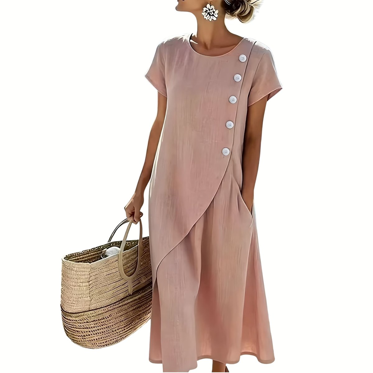 Currero Linnen Jurk Dames Blouse Zomer Shirt Jurkjes Voor Dames Ibiza Jurken Naakt Roze