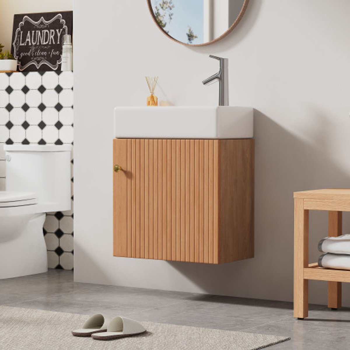 Wastafelmeubel - Badkamermeubilair Voor Kleine Badkamers - Verstelbaar 46cm Hangend Meubelset - Onderkast - Gastbadmeubel - Wastafelkast - Complete Wastafel Eenheid Met Hangonderkast