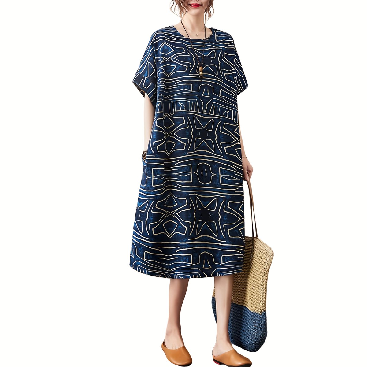 Currero Linnen Jurk Dames Blouse Zomer Shirt Jurkjes Voor Dames Ibiza Jurken M Marineblauw