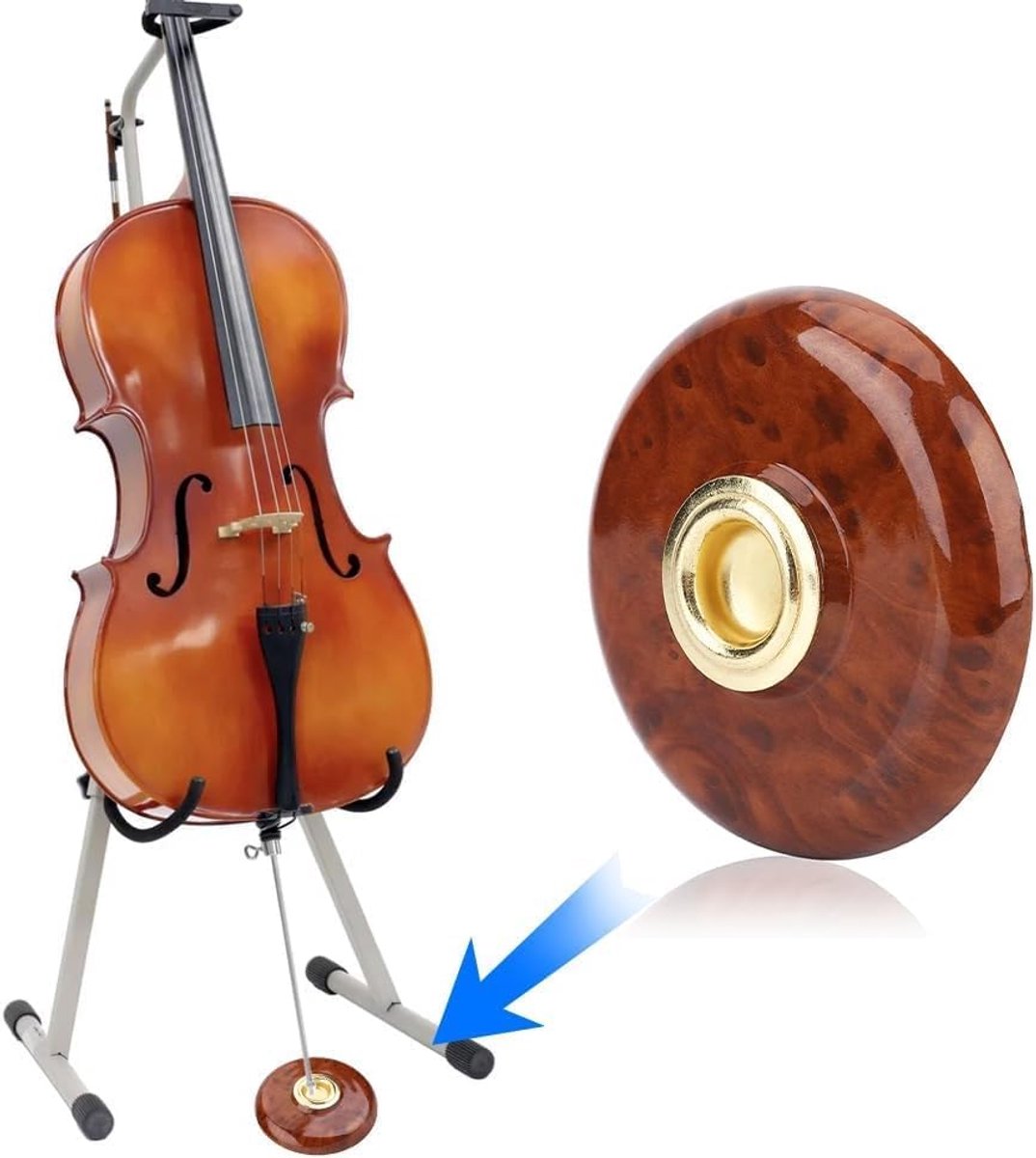 Ryoudavell - Cello Antislip Pad - Violoncello - Ronde Doodskopstopper met Stevige Rubberen Onderkant - Universele Muziekinstrument Accessoires voor Cello - Houtlook