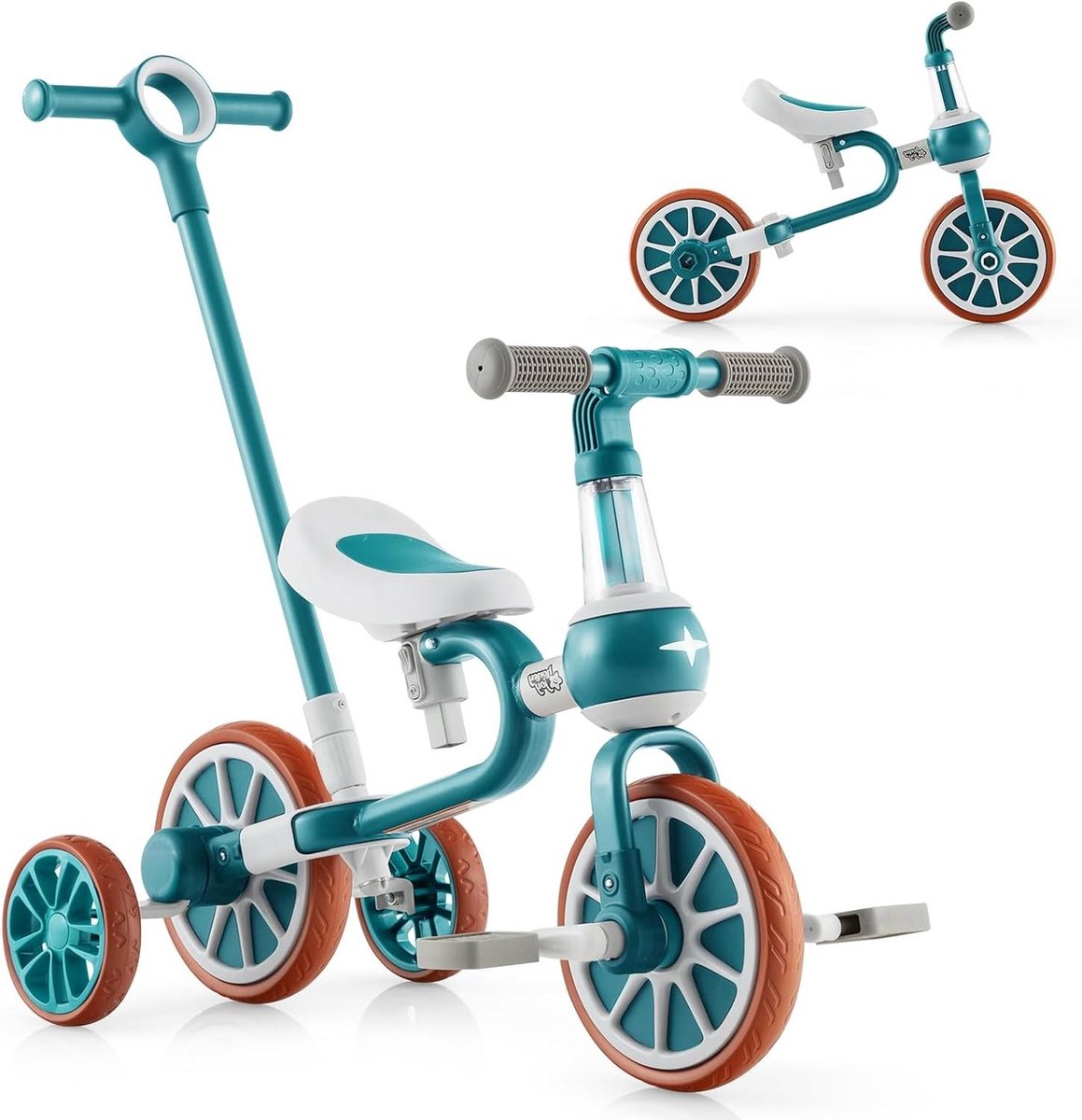 Kinderdriewieler 4-in-1 - Loopfiets Balansfiets - Leren Fietsen - Verstelbare Onderdelen - 72 x 37 x 101 cm - Groen