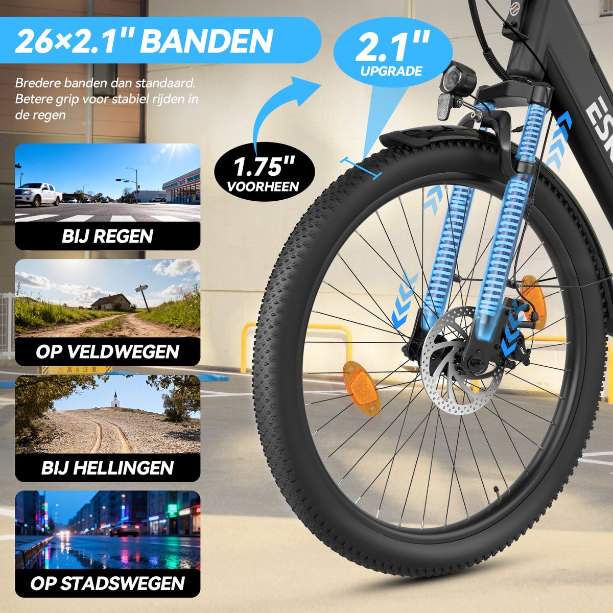 SMARTAI E-bike - 26 inch elektrische fiets - tot 100km - Zwart thumbnail 3