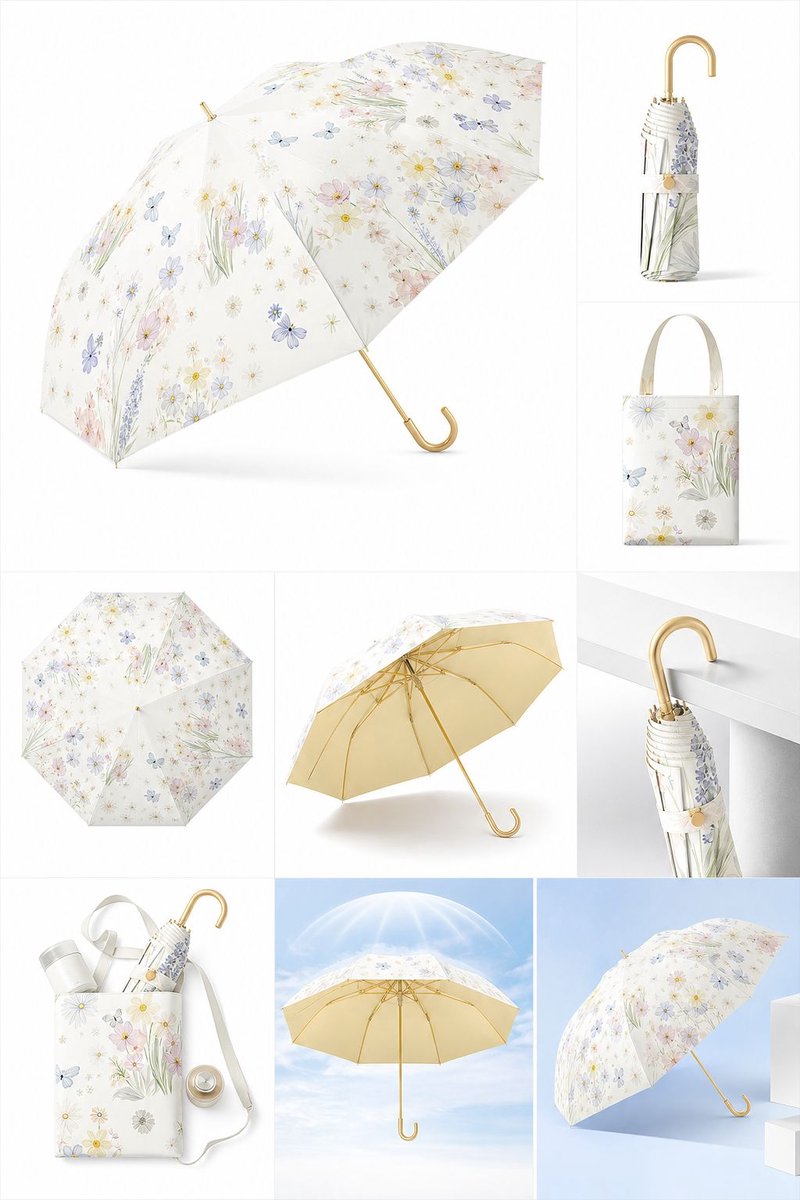 VHV-Bloemenparaplu met Gebogen Handvat - Compacte Opvouwbare Paraplu voor Dames - Stijlvolle UV-werende Parasol met Regen- en Zonbescherming - Windbestendige Paraplu - 99cm Diameter