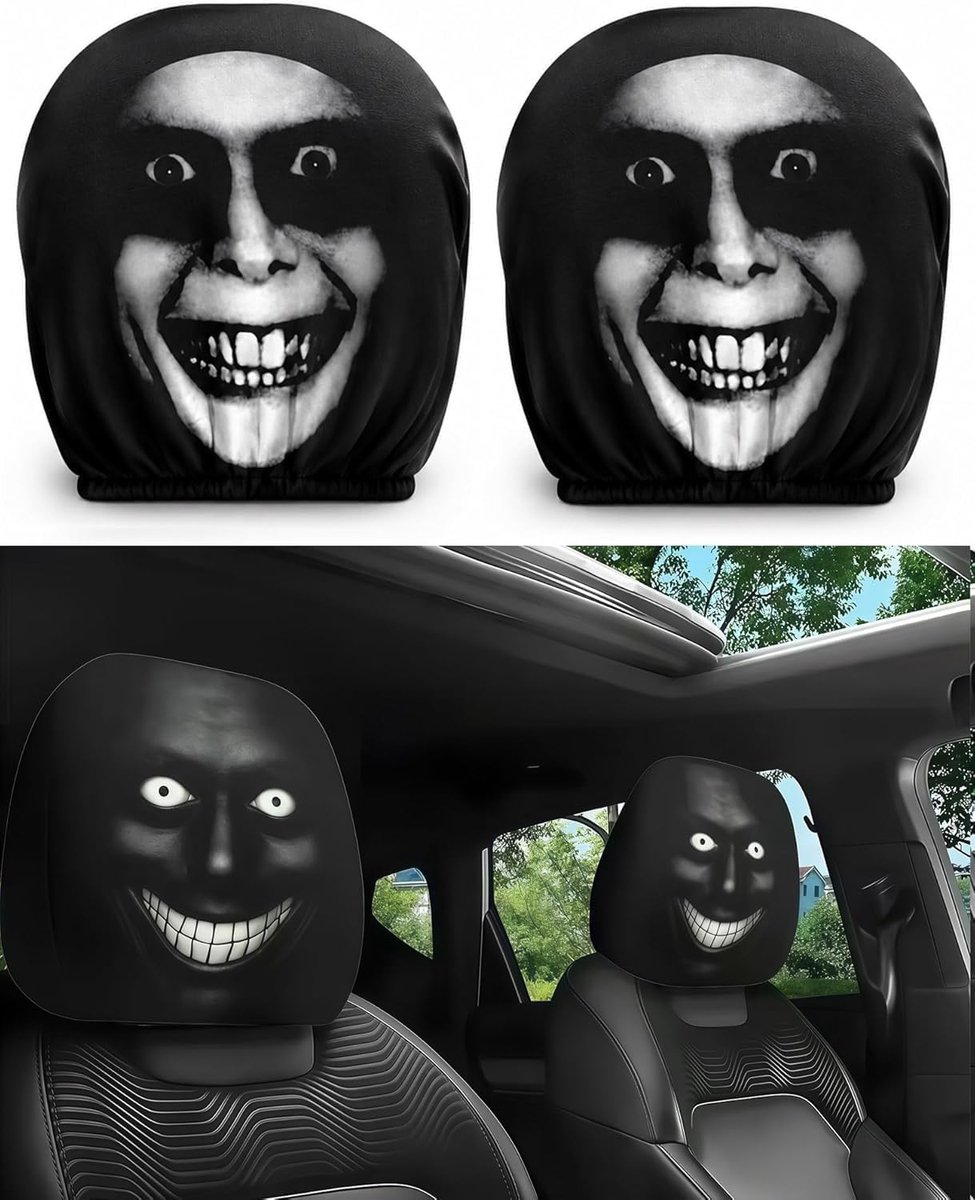 Universele Hoofdsteunhoes Auto - Set van 2 - Oofdsteunhoezen met 'Ghost Face'-opdruk - Elastische Hoes - Zacht en Passend - Wasbaar - Halloween Auto Decoratie - Zwart - SOLLBRY®