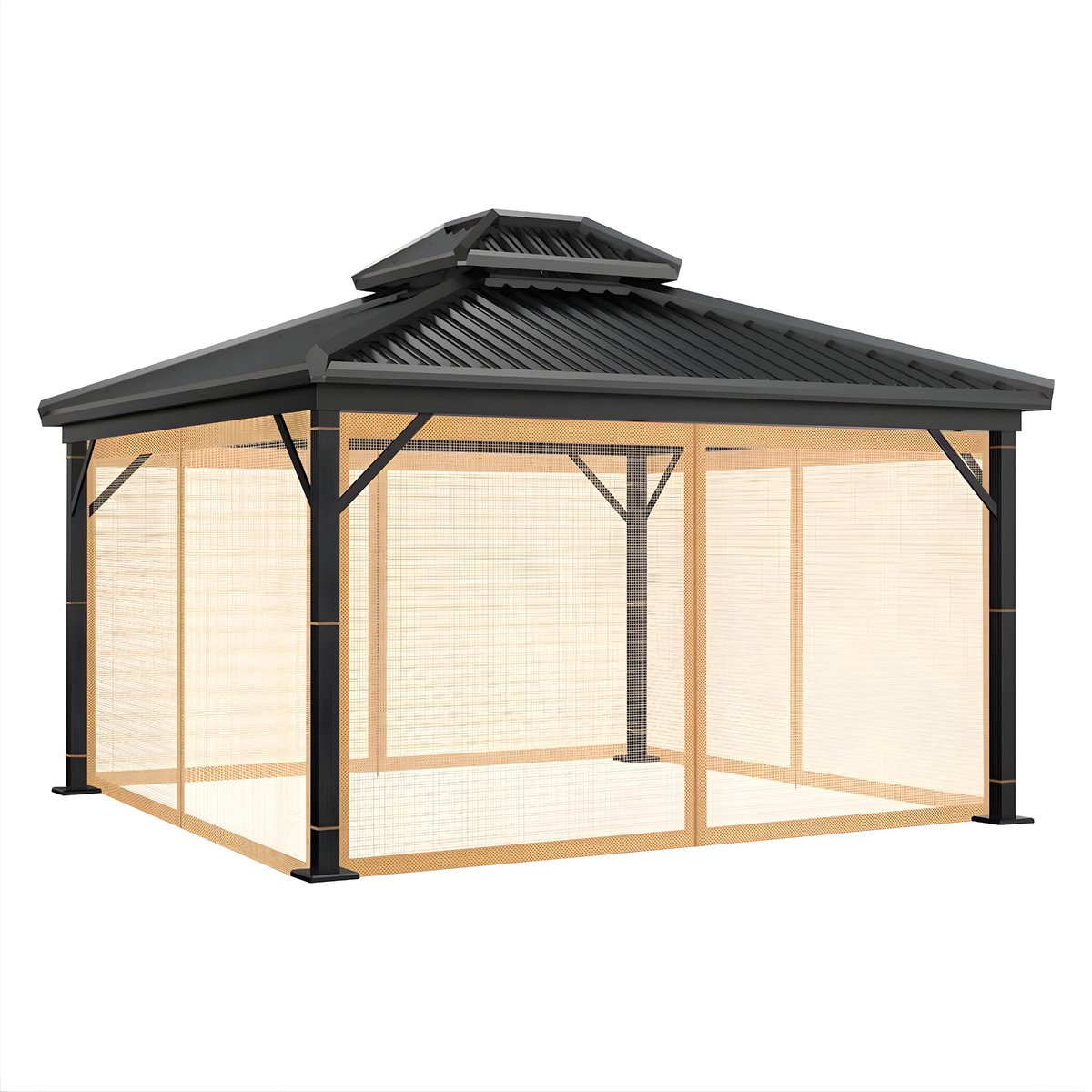 Mosquito Net for Gazebo - 360x360x230 cm, insectenwerende netting met ritssluitingen - Bruin