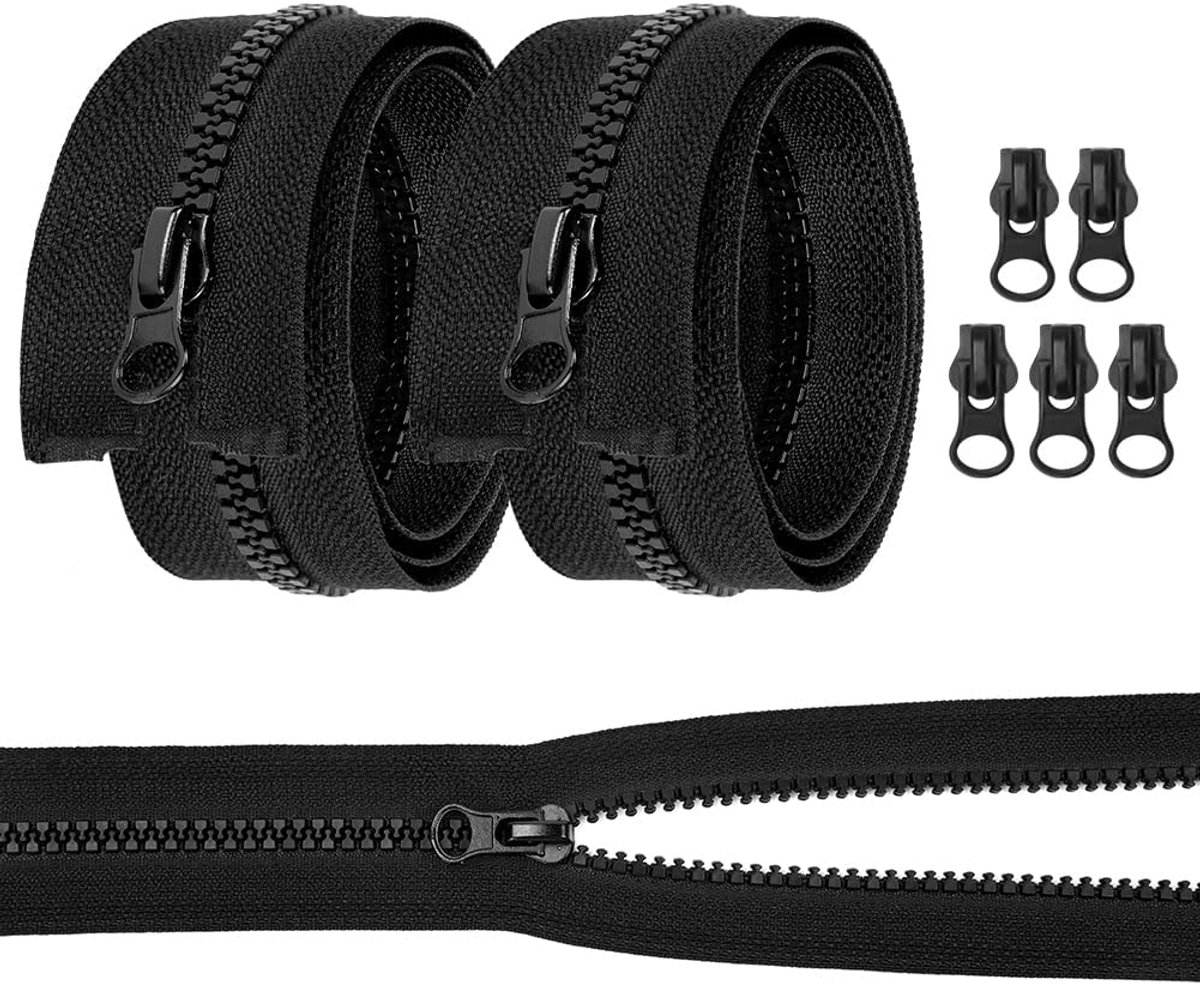 SnelShoppen - 2x 60 cm Zipper met 5 Sliders - Separable Zips voor Kleding, Tassen en Creatief Naaiwerk - Zwart - Ideaal voor Reparatie en Vervanging