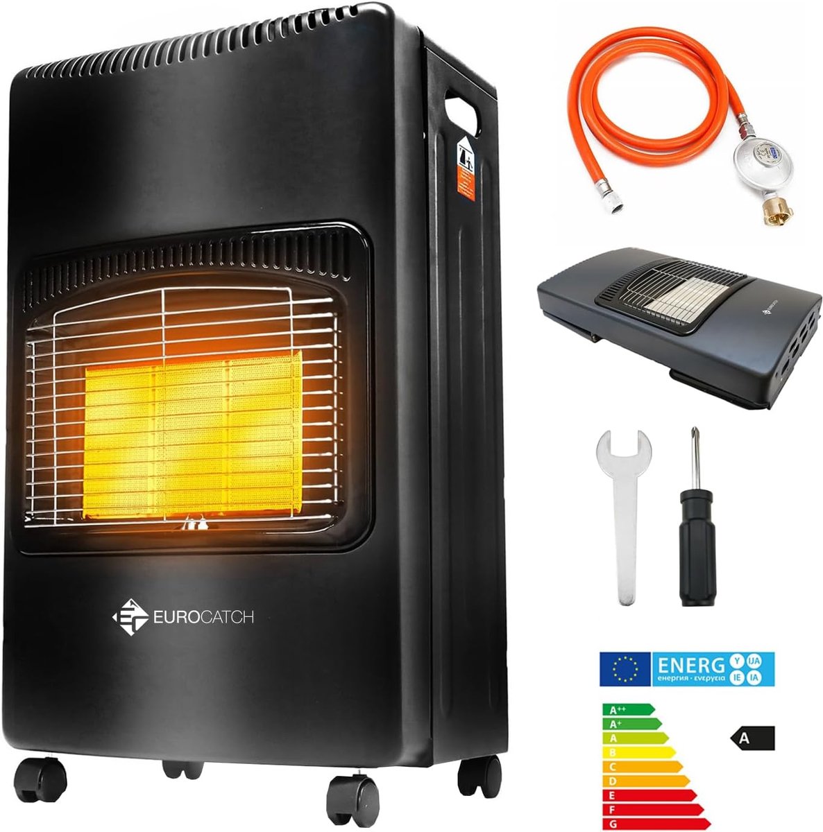 SnelShoppen - Mobiele Gas Heater - 4200W Inclusief Slang en Drukregelaar - Zwart - Snel Verwarmend voor Feest, Camping, Tuin en Grote Ruimtes tot 82m³