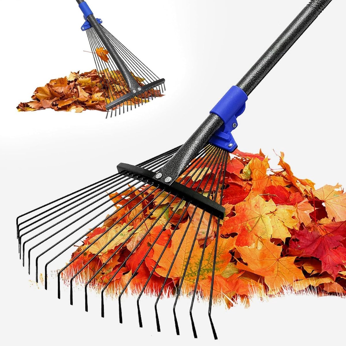 SnelShoppen - FLY HAWK Tuinhark 18 Tanden Verstelbaar 5FT - Heavy Duty Metalen Hark voor Bladeren, Dennenstro en Tuinonderhoud - Ideaal voor Krappe Ru