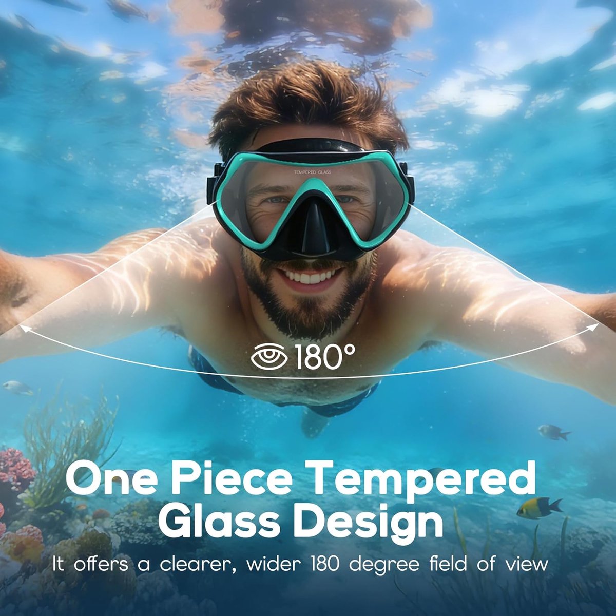SnelShoppen - Duikbril voor Volwassenen en Tieners met Verstelbare Elastische Hoofdband, Anti-Fog Snorkelmasker met 180° Panoramisch HD Glas en Neusbe