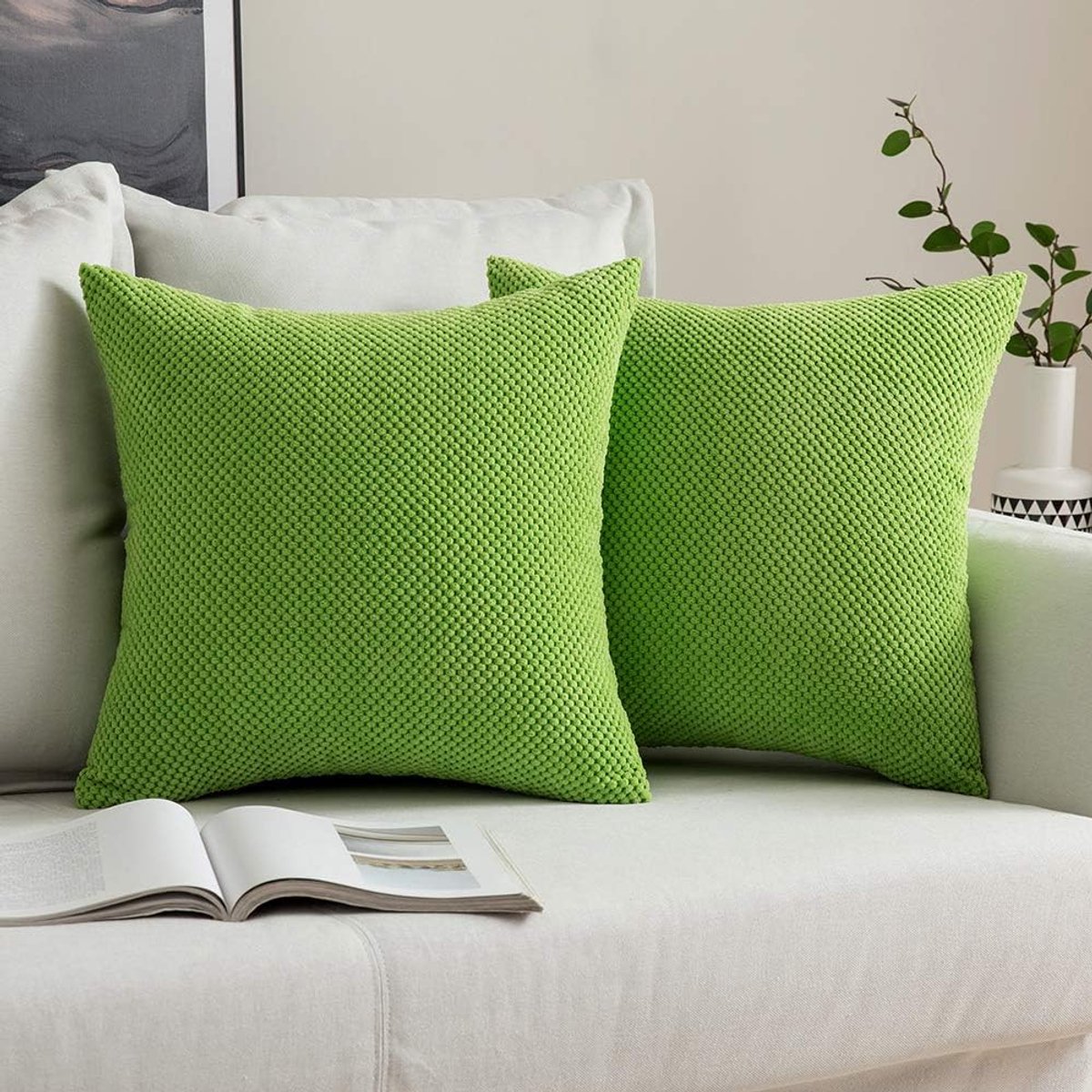 SnelShoppen - Set van 2 Groene Decoratieve Kussenhoezen 50x50 cm - Zachte Polyester Kussens voor Sofa of Slaapkamer - Handgemaakt Pineapple Design
