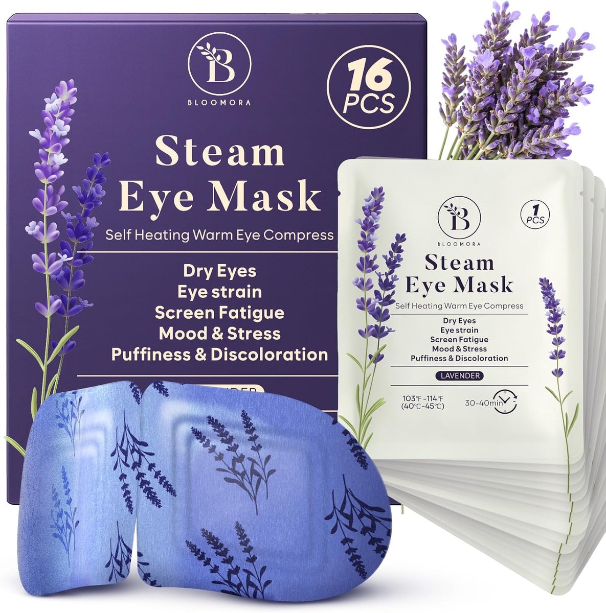 SnelShoppen - 16-pack Lavendel Verwarmd Oogmasker - Stoomverwarmingsmasker voor Ontspanning, Droge Ogen, Wallen en Vermoeidheid - Wegwerpbare Zelfverw