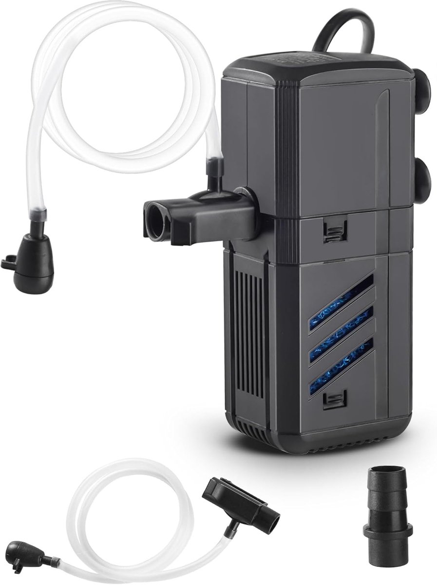 SnelShoppen - Binnenfilter Aquarium 500 l/h, 6 W, Verstelbaar Intern Filter met Filtersponzen voor Aquaria van 30 tot 500 l, Waterstroom Regeling voor