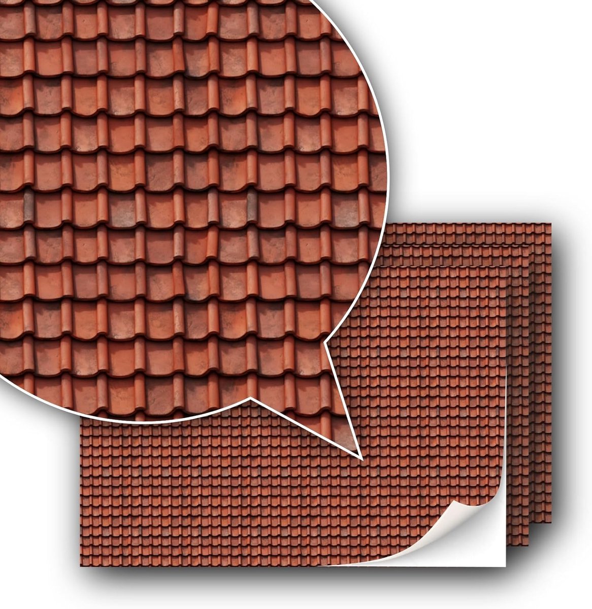 SnelShoppen - 3 Vellen Zelfklevende Decoratiefolie Dakstenen voor Modelbouw Schaal 1:87 H0 (UK: 3,5 mm) - Hoge Resolutie Stickers voor Speelgoedhuisje