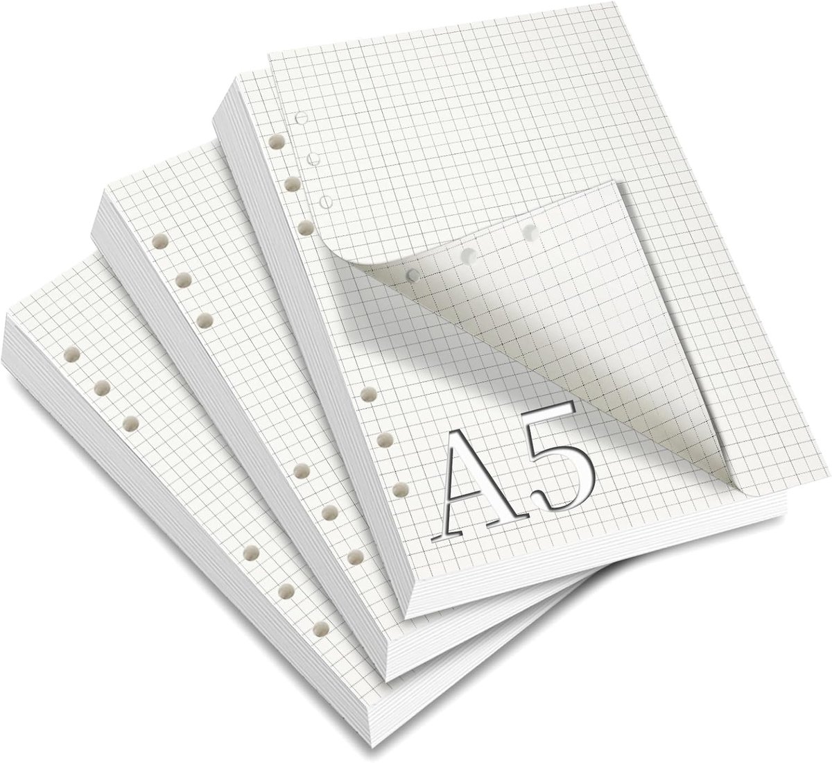 SnelShoppen - Navulbaar Notitiepapier A5 - 180 Vellen Geruit - 6 Gaten - Ideaal voor Notitieboek, Schets, Dagboek en Schilderkunst - 3 Verpakkingen