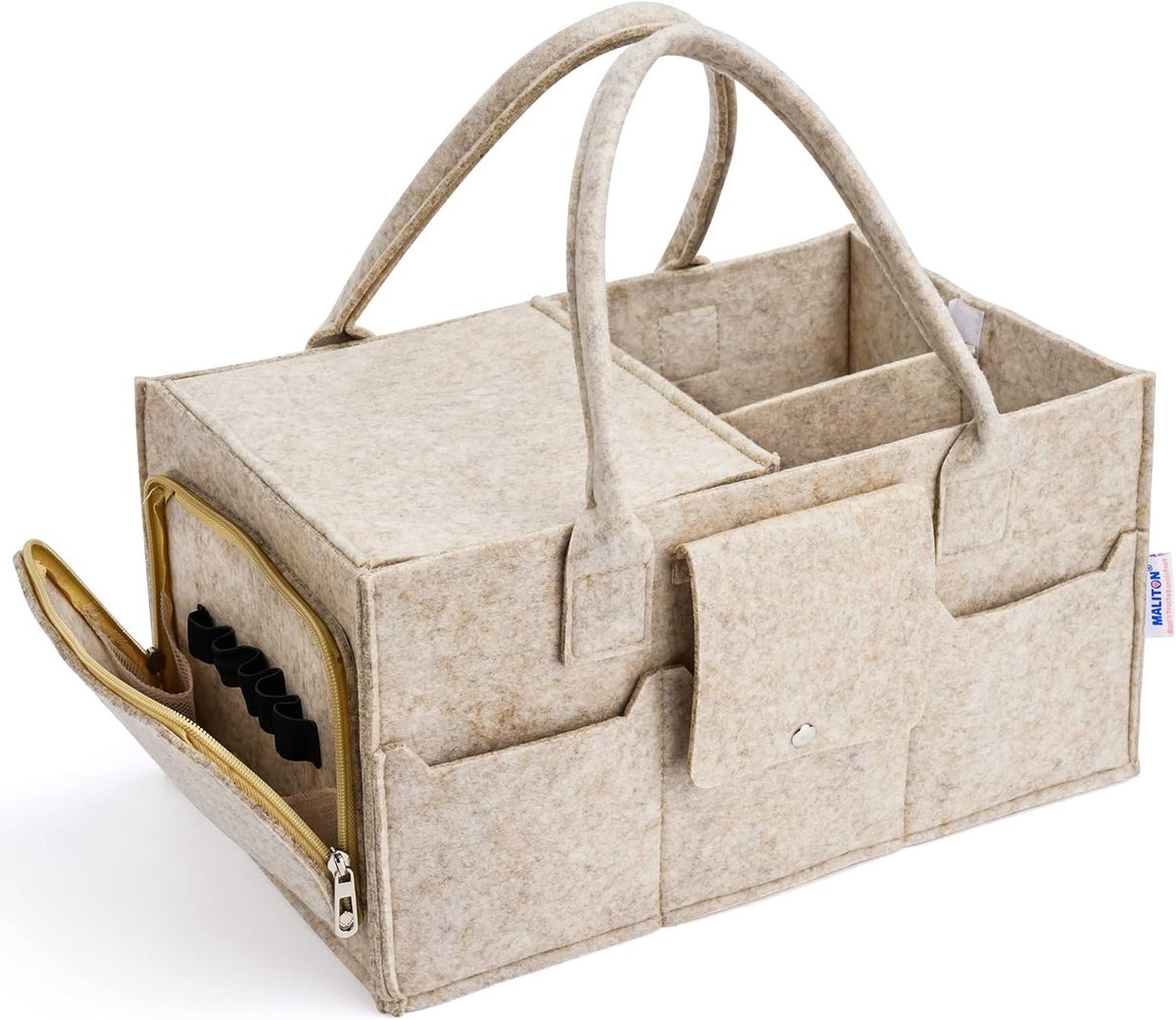 SnelShoppen - Maliton Baby Luier Caddy Organizeerbak met Deksel voor Verschoontafel - Draagbare Vilt Luierhouder voor Babyspullen - Grote Opbergbak vo