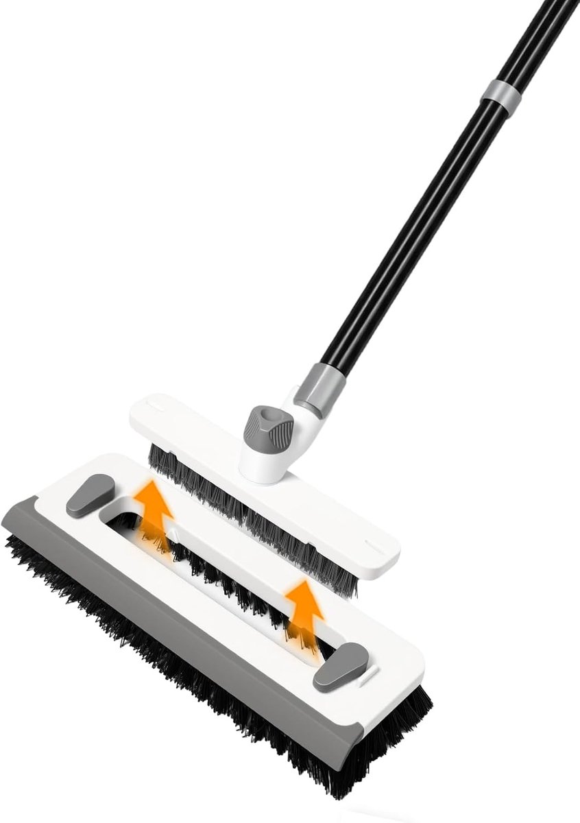 SnelShoppen - 3-in-1 Vloerschrobborstel met Lange Handgreep 55 Inch - Stijve Haren Schrobber, Zuigmond, Afneembare V-Grout Borstel - Voor Badkamer, Ke