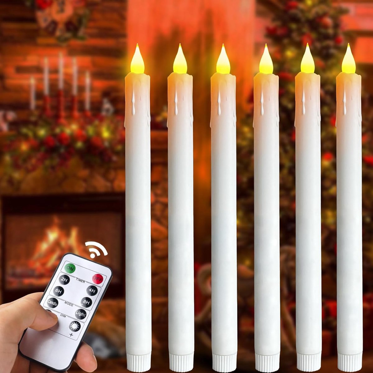 SnelShoppen - Led-staafkaarsen 6 stuks met timerfunctie en afstandsbediening, vlamloze 3D dimbare witte kaarsen, flikkerende vlam, op batterijen, idea