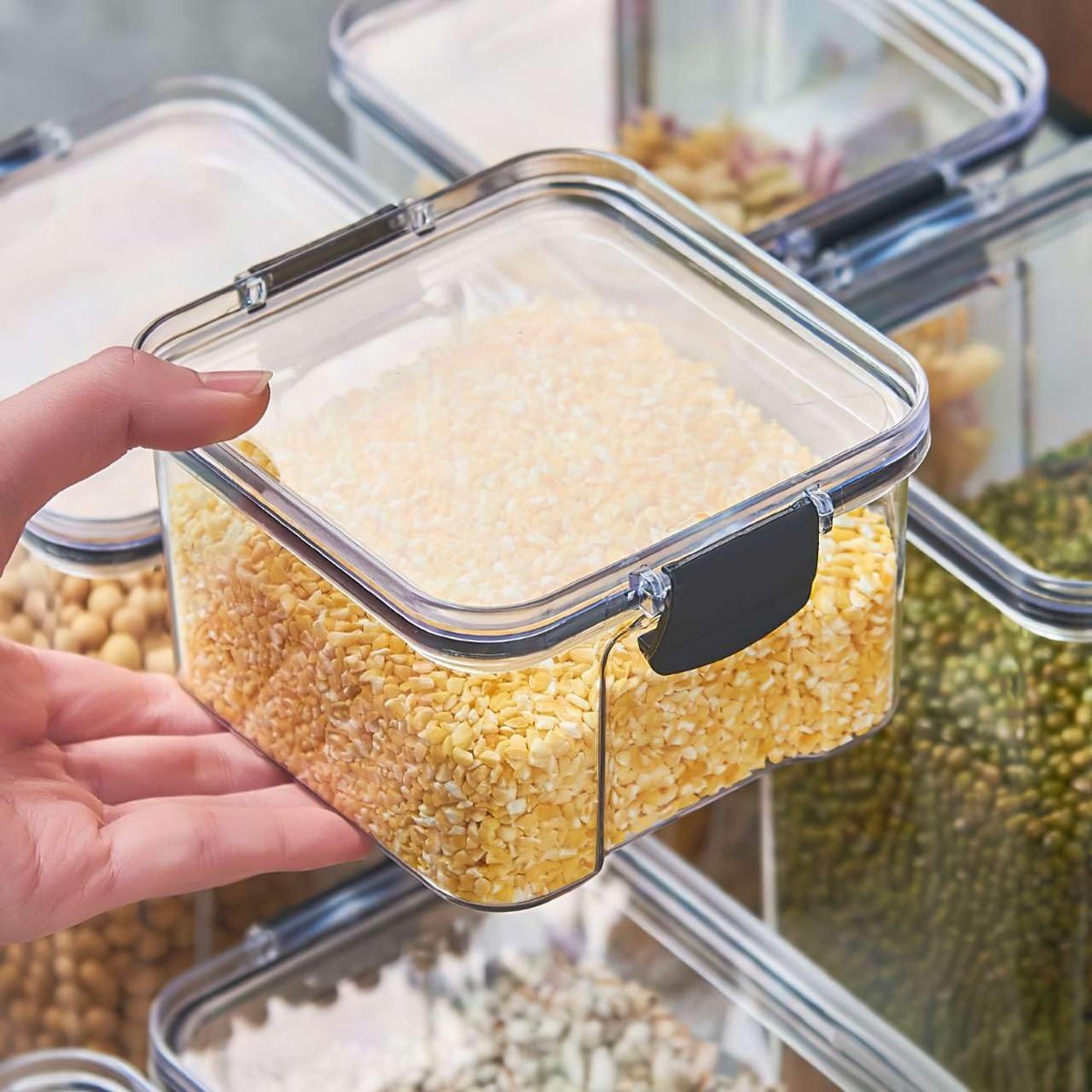 3 Stuks Luchtdichte Voedsel Bewaarbakjes - 460ML Transparante Keuken Opbergdozen met Deksel - Kruiden en Voorraad Container - Voor Specerijen Suiker Koffie Bonen Granen en Bakbenodigdheden