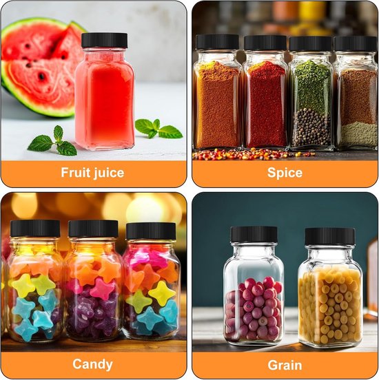 SnelShoppen - 9 Stuks Glazen Shotflessen 70ml met Deksels, Herbruikbare Mini Flessen voor Gember, Sappen en Kruiden, Inclusief Labels en Trechters, Pe — afbeelding 4