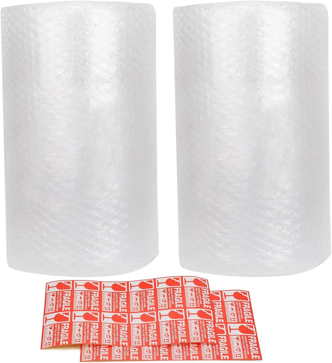 SnelShoppen - 2 Rollen Noppenfolie 300mm x 22m - Kleine Luchtbel Noppenfolie voor Verhuizen, Verpakking en Verzending met 20 Breekbare Stickers - Gepe