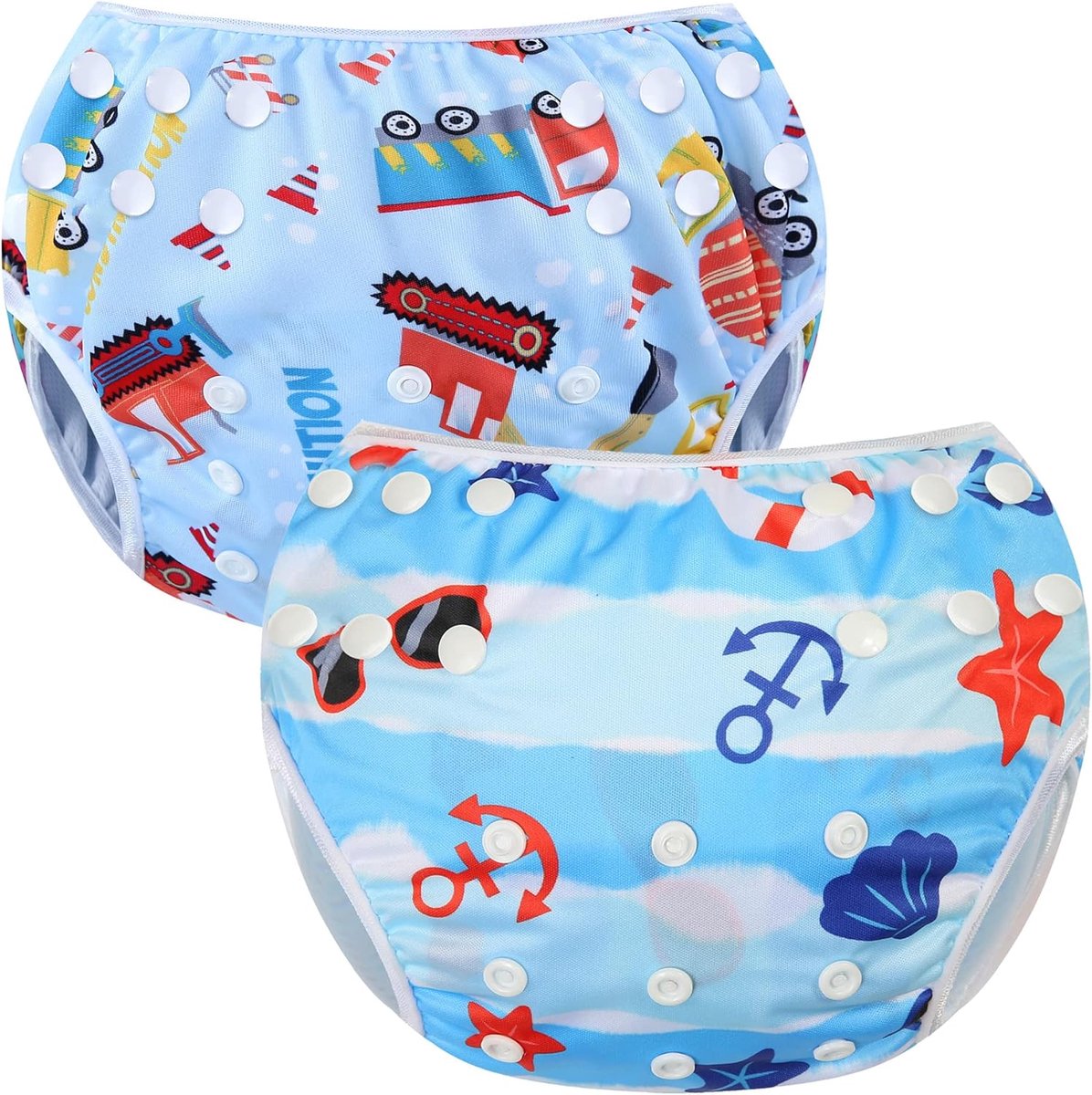 SnelShoppen - Herbruikbare Zwemluier Verstelbaar voor Baby's 0-3 Jaar - Wasbare Zomerluiers Set van 3 in Oceaan+Auto Design - Perfect voor Zwemlessen
