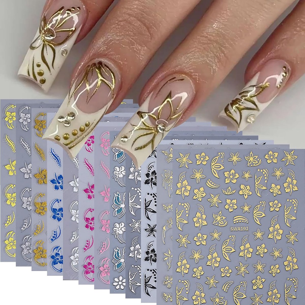 SnelShoppen - 12 Nail Stickers Met Bloemenmotieven, 3D Zelfklevende Hibiscus En Vlinder Stickers Voor Nail Art, Tropische Zomer Manicure Decoratie