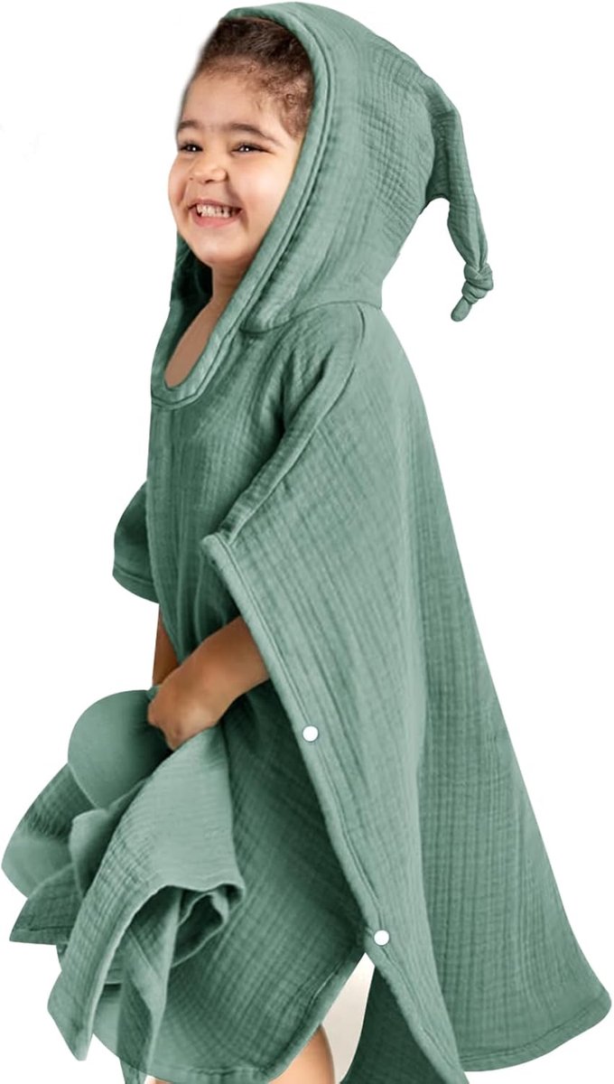 SnelShoppen - Kinderen Bad Poncho - Kapdoek 100% Muslin Katoen - Babydoek 60x60 cm - Groene Badhanddoek - Ideaal voor Zwemmen en Badderen