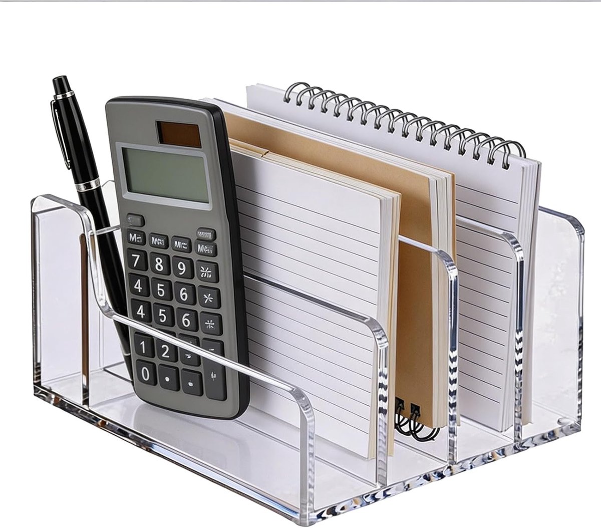SnelShoppen - Acryl Briefhouder met 4 Compartimenten, 17.5 x 14.5 x 9 cm, Transparante Bureau Organizer voor Brieven, Documenten en Postkaarten, Ideaa