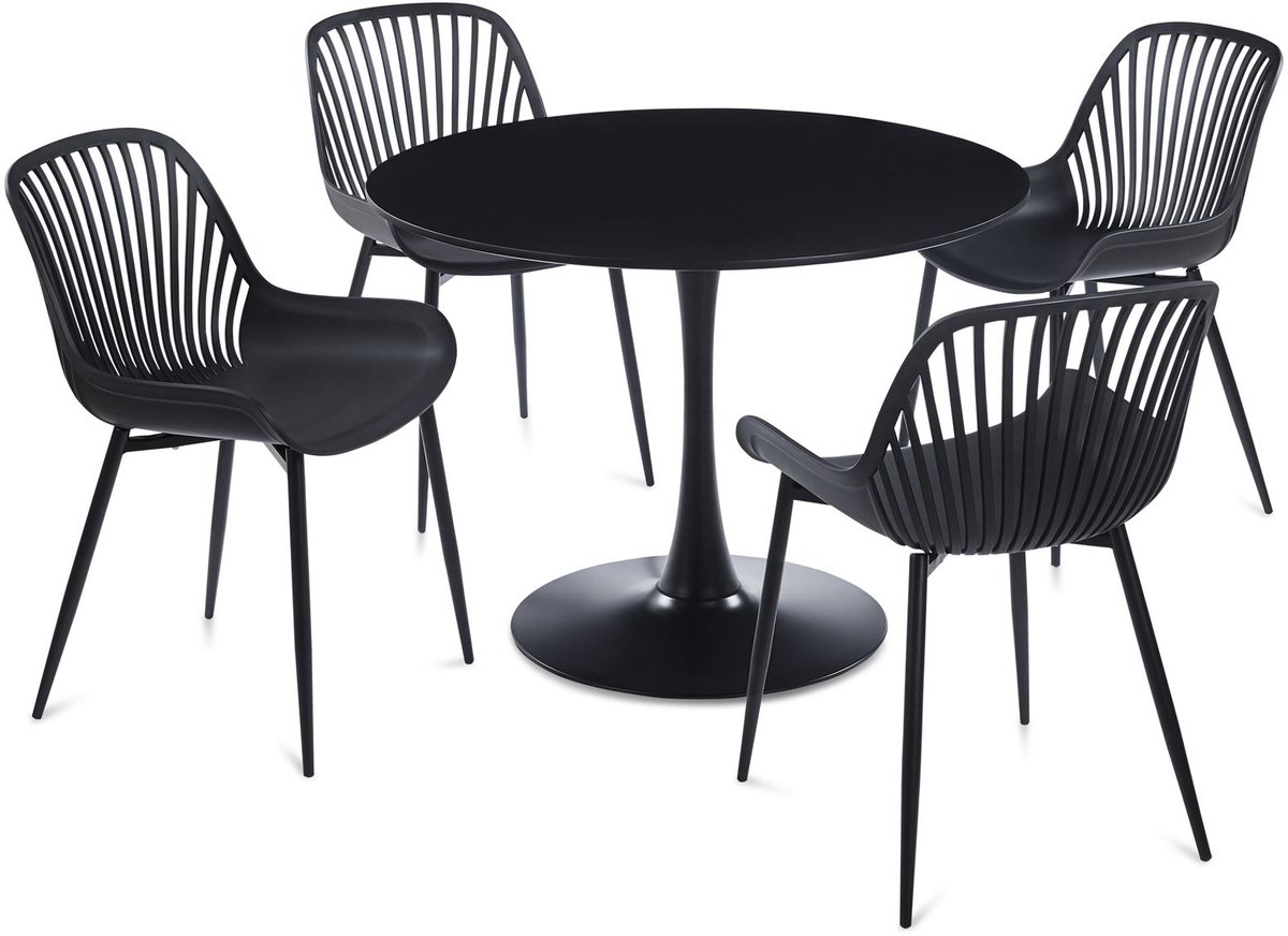 Eethoek LOIRE/VERDE: ronde tafel met 4 stoelen – zwart