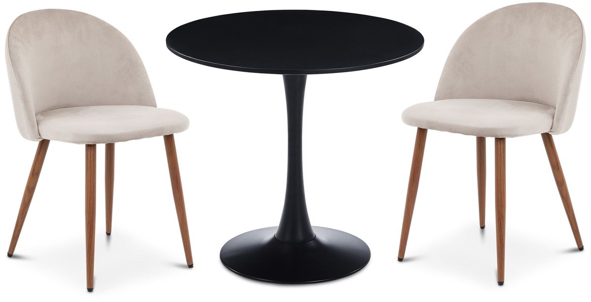 Eethoek LOIRE/NAVIA met ronde tafel en 2 stoelen – Zwart/lichtgrijs