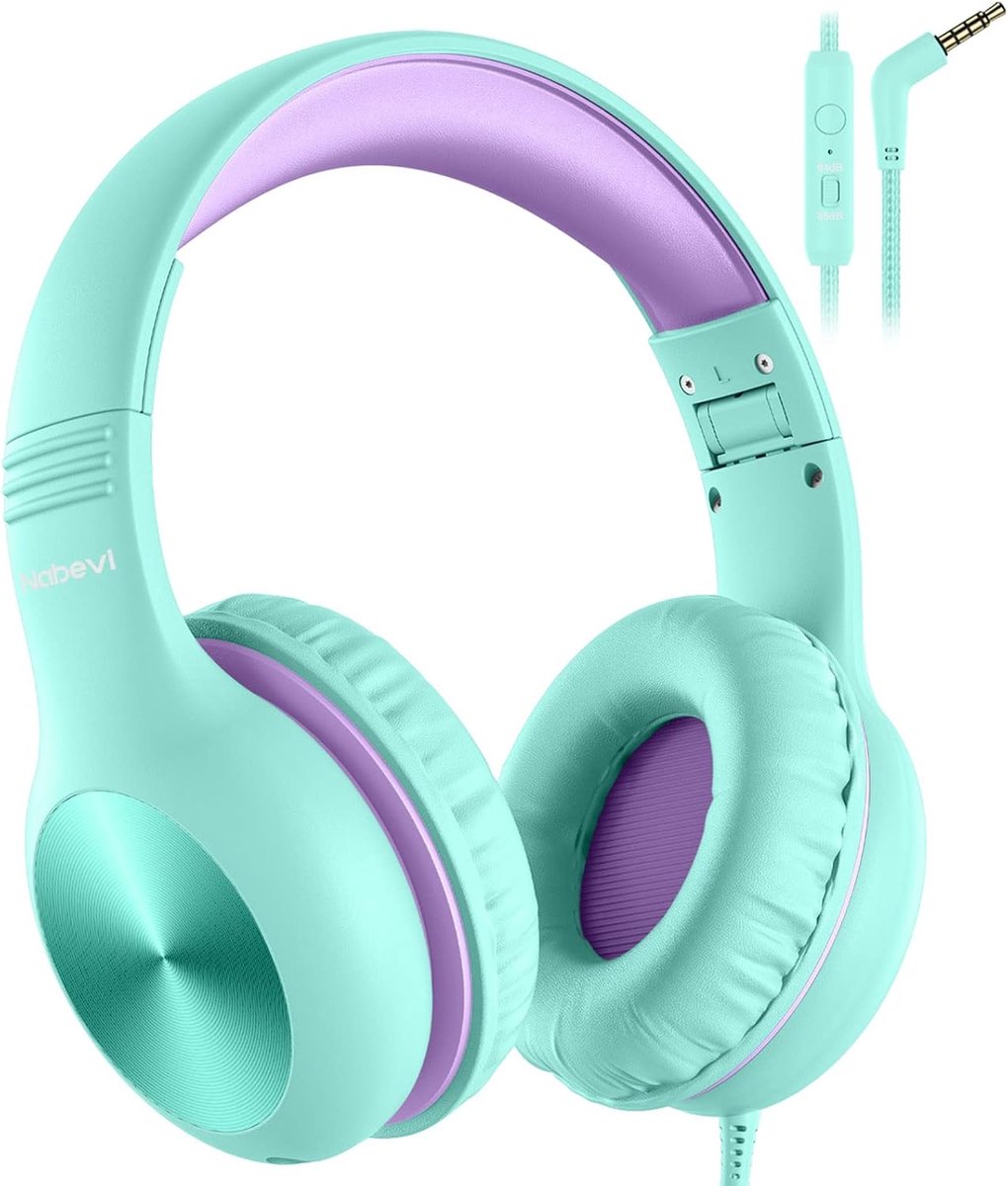SnelShoppen - Kids Headphones met Microfoon, 85/94dB Volume Limiting, HD Geluid, Opvouwbare Kinderkoptelefoon voor iPad/Tablet/PC/Kindle, Groen