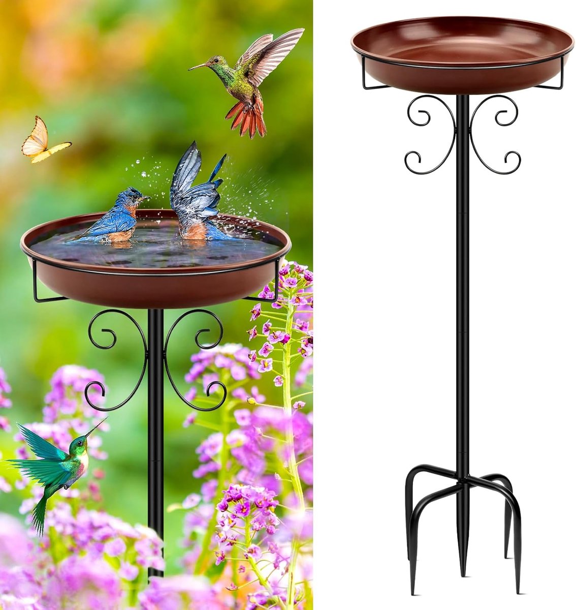 SnelShoppen - Vintage Vrijstaande Vogelbad voor Tuin - 35'' Metalen Vogelbad met 5-voudige Basis, Bruin - Tuin Decoratie voor Buiten, Patio, Lawn
