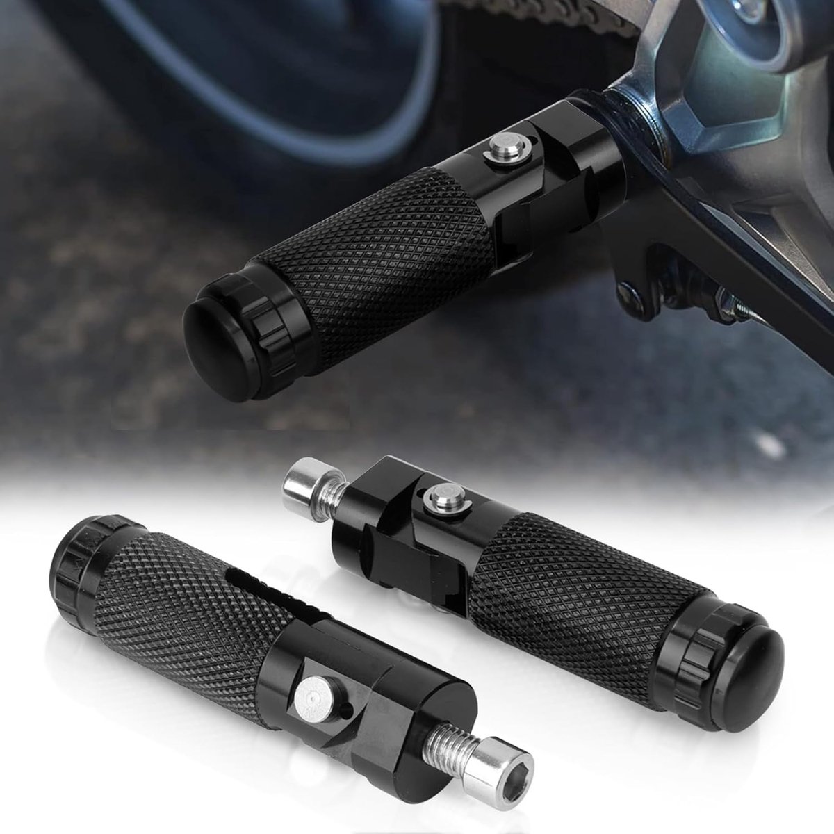 SnelShoppen - Vouwbare Motorfiets Voetsteun 90° Universele 8mm Voetsteun voor Fiets CNC Aluminium (Set van 2, Zwart)