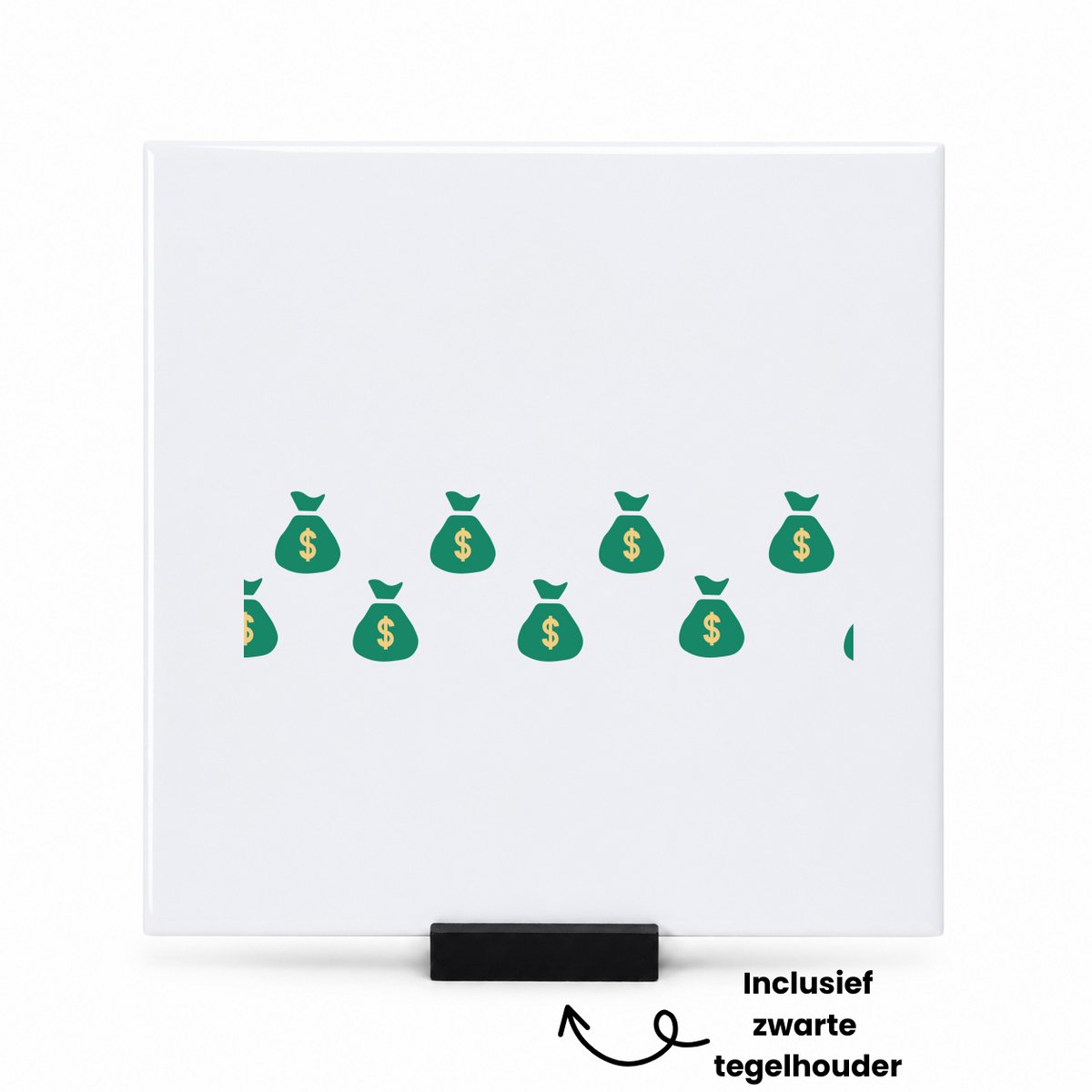 Hacebo Geld zakken tegeltje met tegelhouder - Geld - iemand die van geld houdt - tegeltjes met tekst - cadeau voor iemand die houdt van geld - verjaardagscadeau - gift - geschenk - spreuktegels - 15x15 CM Wit