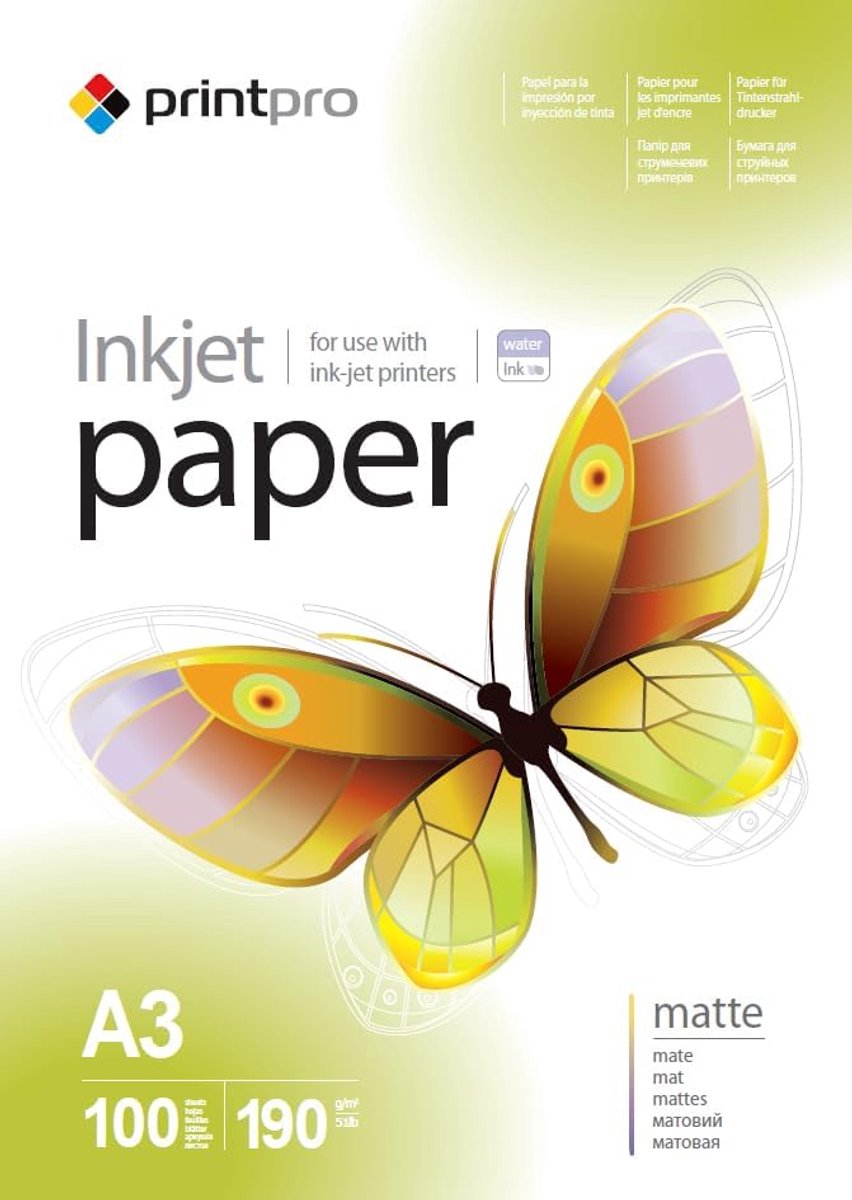 SnelShoppen - A3 Foto Papier PrintPro, 190 g/m² Matt, 100 Vellen voor Inkjet Printers, Professionele Kwaliteit, Ideaal voor Presentaties en Grafisch O