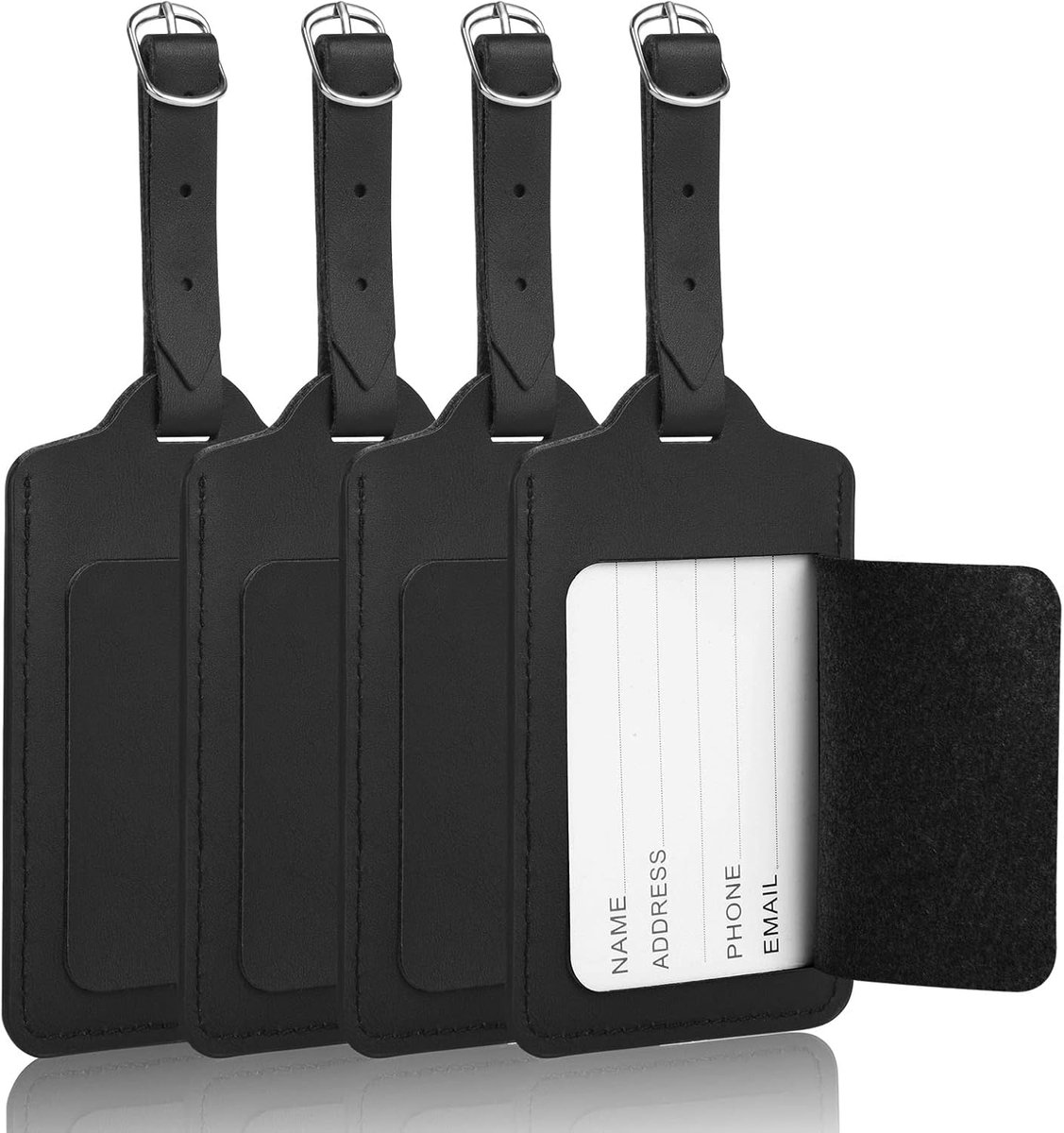 SnelShoppen - 4 Pcs Luggage Tags - Handbag en Koffer ID Tags van Zacht PU Leer - Ideaal voor Reisbagage - Voorkom Verlies van Tassen en Koffers