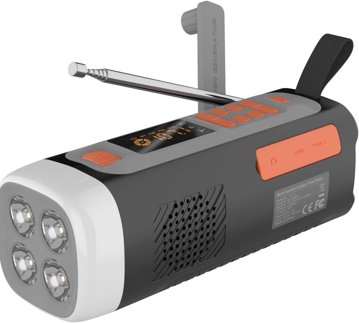 SnelShoppen - DAB+ Noodradio met FM/Bluetooth, Draagbare Digitale Radio met SOS Alarm, Nachtlampje en Zaklamp, Zonne-/Handcrank/USB-C Oplader voor Cam