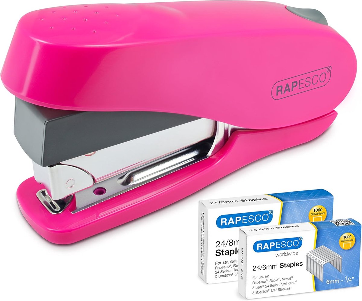 SnelShoppen - Compacte Less Effort Heftmachine met 2000 Nietjes, 50 Vel Capaciteit, Roze, Ideaal voor Kantoor en Thuis