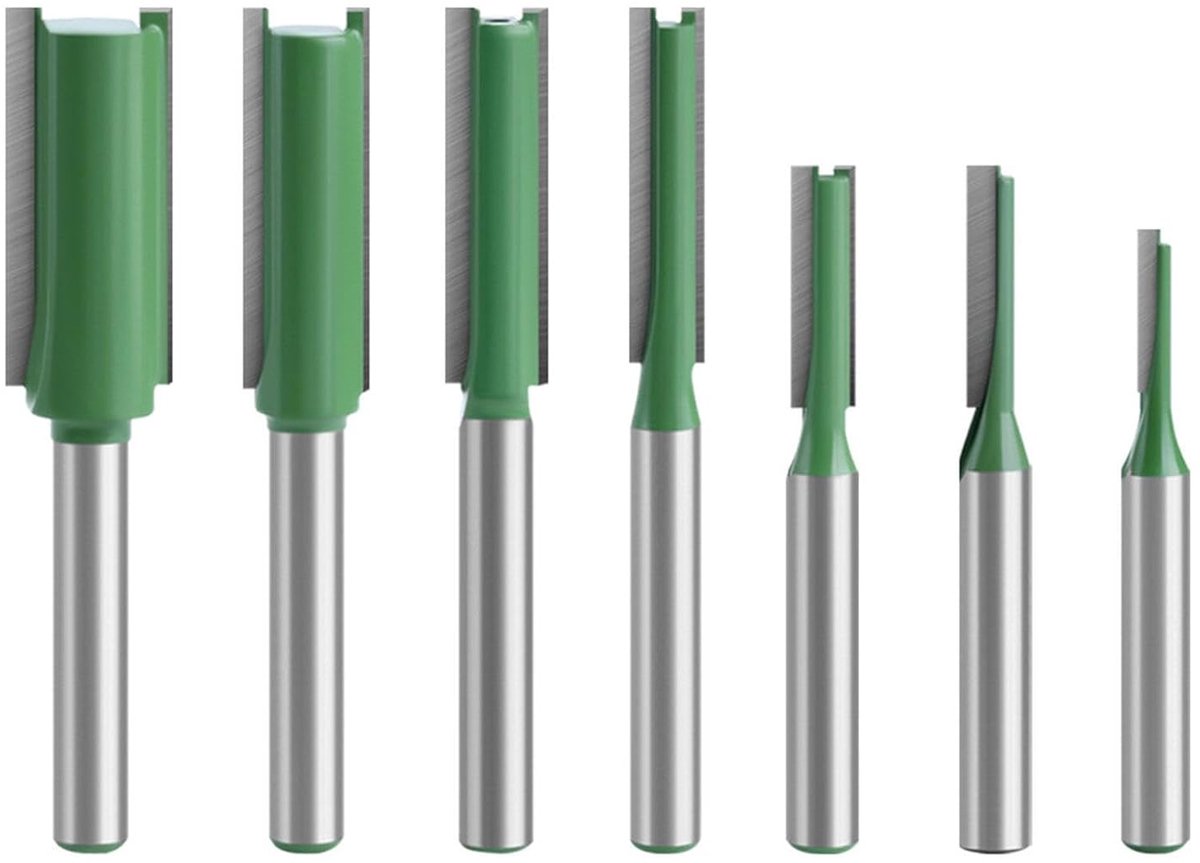 SnelShoppen - 7-delige Router Frees Bit Set, Houten Groef Cutter Set, 6mm Schacht, Dubbelzijdige Rechte Frees, Diverse Maten voor Precisie Snijden