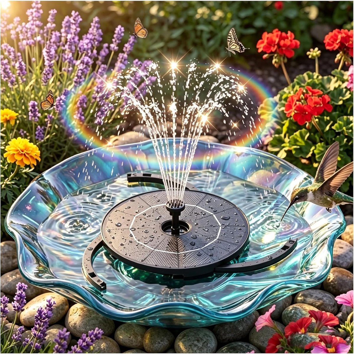 SnelShoppen - Solar Fountain Pomp 2.8W met 1.2m Snoer, 6 Nozzles, Eco-vriendelijk Tuin Fontein, Ideaal voor Vijver en Tuin Decoratie