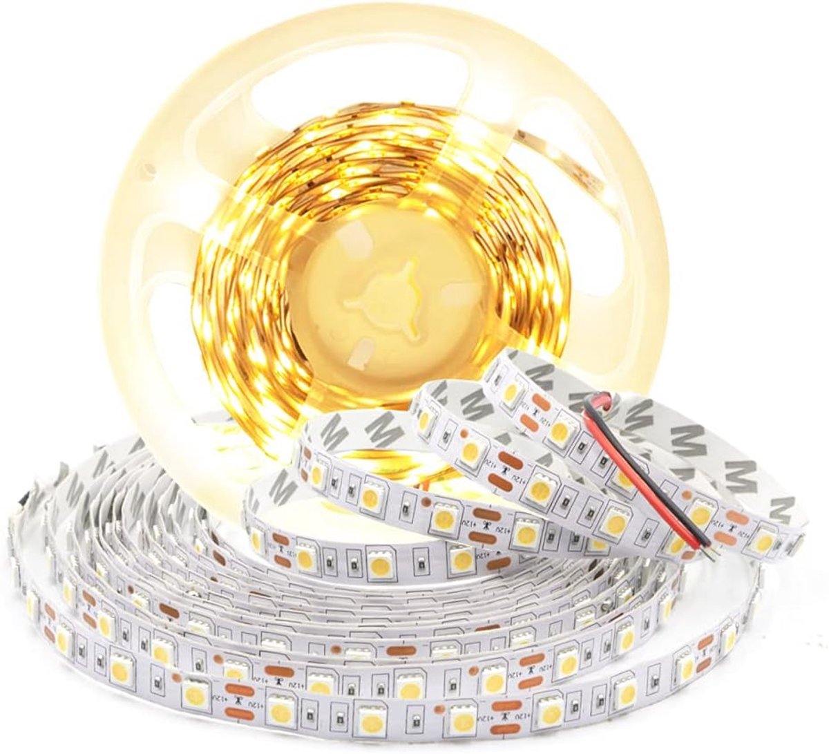 SnelShoppen - 5m LED-strip Warm Wit 12V Kerstverlichting Tape Zelfklevend Dimbaar SMD5050 300 LED voor Interieurdecoratie en Feesten